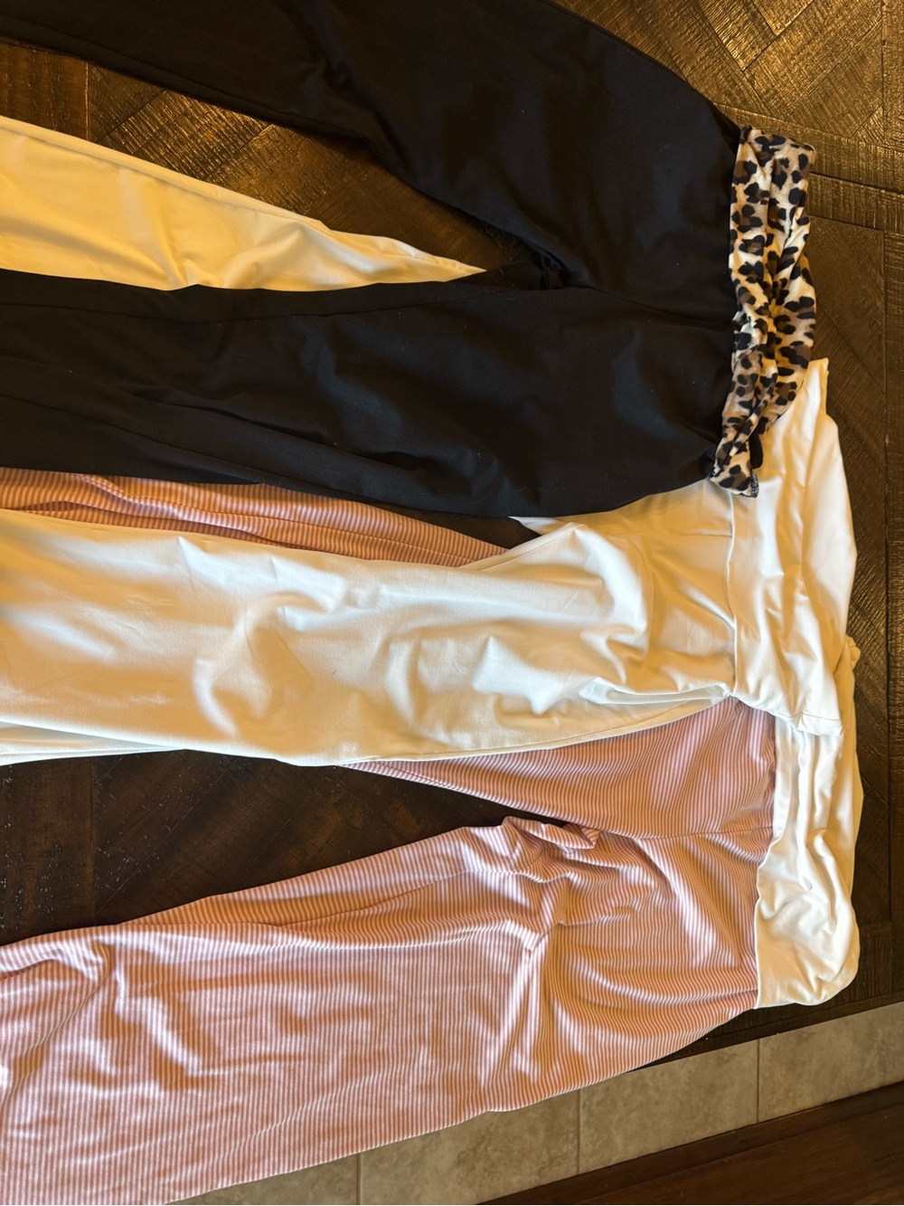 Foldover Leggings Trio - Black, White & Pink Stripe (Leopard Waistband Accent)